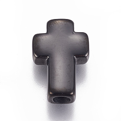 Gunmetal Ion Plating(IP) 304 Stainless Steel Beads, Cross, Gunmetal, 14x10x4mm, Hole: 2.5mm