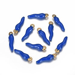 Синий Ионное покрытие (ip) 304 подвески из нержавеющей стали, эмалированные блестки, рог изобилия / итальянский рог корничелло, золотые, синие, 18x5x3.5 мм, отверстие : 1.5 мм