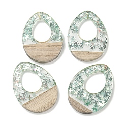 Темный Морско-зеленый Деревянные подвески, смола и золотая фольга, слеза, темно-зеленый, 37.5x28x4 мм, отверстие : 2 мм