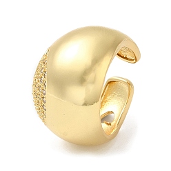 Real 18K Gold Plated Rack Plating Brass Micro Pave Cubic Zirconia Open Cuff Rings, Cadmium Free & Lead Free, Real 18K Gold Plated, US Size 9(18.9mm)