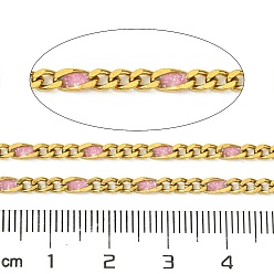 Pearl Pink Ion Plating(IP) 304 Stainless Steel Enamel Chains, Soldered, with Spool, Pearl Pink, 11x3x1.5mm