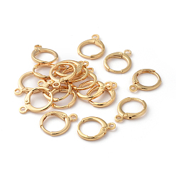 Real 18K Gold Plated Brass Huggie Hoop Earring Findings, with Horizontal Loop, Ring, Real 18K Gold Plated, 15x11.5x2mm, Hole: 2mm, Pin: 0.8mm