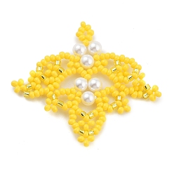 Желтый Бисер бисерные подвески, кулон из жемчуга в форме листа, желтые, 40x45x4.5 мм, отверстие : 1.5~1.6 мм