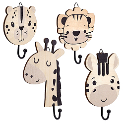 Mixed Shapes 4шт. деревянные крючки для подвешивания на стену в виде животных, для сумки ключ для одежды шарф подвесной держатель, с железным крюком, разнообразные, 116~165x94~95x26 мм