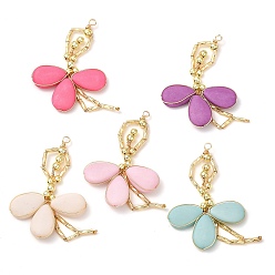 (52) Непрозрачная лаванда Большие подвески ручной работы из синтетического немагнитного гематита и стекла с гальваническим покрытием, подвески ангелы с акрилом, с золотым покрытием, разноцветные, 52x37.5x4.5 мм, отверстие : 2.5 мм