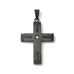 Черный 304 подвески из нержавеющей стали, со стразами, крест прелести, чёрные, 37x25x3 мм, отверстие : 6.5x3 мм