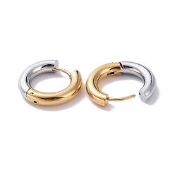 Golden & Stainless Steel Color Two Tone 304 Stainless Steel Hinged Hoop Earrings for Women, Golden & Stainless Steel Color, 6 Gauge, 19x20.5x4mm, Pin: 1mm