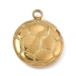 Real 18K Gold Plated 304 Stainless Steel Pendants, Flat Round with Football Pattern Charms, Ion Plating(IP), Real 18K Gold Plated, 16x13x3.5mm, Hole: 1.7mm