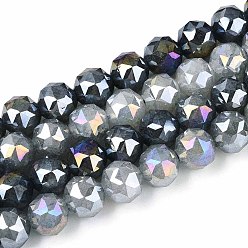 Серый Антикоррозийные гальванические стеклянные бусины, круглые, имитация нефрита, градиент цвета, граненые, серые, 9~10 мм, отверстие : 1.2~1.6 мм, около 41~42 шт / нитка, 14.76~15.16 дюйм (37.5~38.5 см)