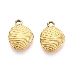 Настоящее золото 18K 201 прелести нержавеющей стали, шарм в форме ракушки, ионное покрытие (ip), реальный 18 k позолоченный, 14x10.5x2.5 мм, отверстие : 1.5~1.6 мм