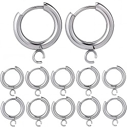 Нержавеющая Сталь Цвет 12 шт. 201 серьги-кольца из нержавеющей стали, с горизонтальной петлей и 316 стержнем из хирургической нержавеющей стали, цвет нержавеющей стали, 18 датчик, 18x15x2.5 мм, отверстие : 2.5 мм, штифты : 1 мм