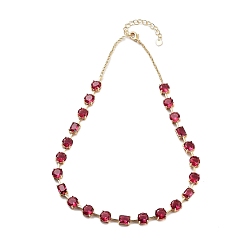 Красный Ожерелья с плоскими круглыми и прямоугольными звеньями из латуни и циркония для женщин, реальный 18 k позолоченный, без кадмия и без свинца, долговечный, красные, 16.14 дюйм (410 мм)