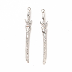 Платина Стойки обшивки сплава большие кулоны, без кадмия, без никеля и без свинца, очарование меча, платина, 59x9x5 мм, отверстие : 1.5 мм