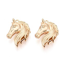 Настоящее золото 18K Латунные подвески, лошади прелести, реальный 18 k позолоченный, 25x19.5x9 мм, отверстие : 1.6 мм