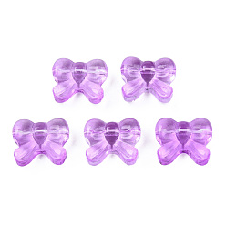 Orchid Transparent Spray Painted Glass Beads, Bowknot, Orchid, 14x16x6mm, Hole: 1mm