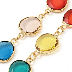 Teardrop Glass Necklace, Multi Color Brass Link Necklaces, Teardrop, 15.75 inch(400mm)
