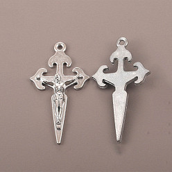 Platino Colgantes de la aleación, crucifijo cruz encantos, Platino, 45x24 mm