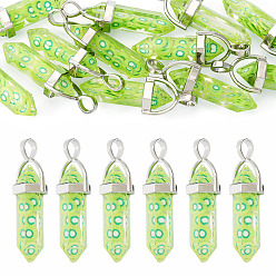 Зелено-Желтый Подвески из эпоксидной смолы с фруктовой тематикой, пулевидная форма с шариками полимерной глины в виде киви внутри и фурнитурой из сплава, граненые, зеленый желтый, 40x13.5x10 мм, отверстие : 6x3.5 мм