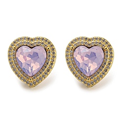 Сливовый Серьги-гвоздики в форме сердца из кубического циркония, серьги из латуни с покрытием из настоящего золота 18k, долговечный, без кадмия и без свинца, слива, 16.5x16 мм
