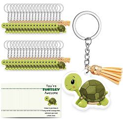 Tortoise Сделай сам наборы для ключей, включая акриловые подвески, брелок кольца, подвесные украшения с кисточками и картонные карточки для демонстрации украшений, черепаха, 84x47 мм, 36 шт / комплект