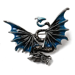 Синий Булавки с эмалью дракона, броши из сплава для одежды рюкзака, античное серебро, синие, 50x63.5 мм