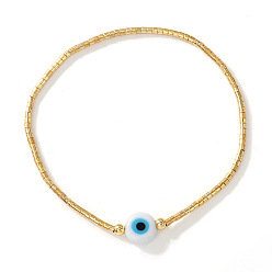 Золотистый 1браслеты из бисера из стекла ПК, лэмпворк украшения от сглаза для женщин, золотые, внутренний диаметр: 6-7/8 дюйм (17.5 см)