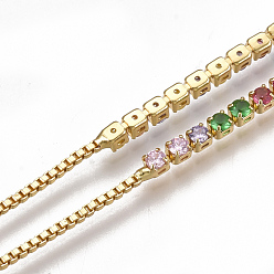 Golden Adjustable Brass Cubic Zirconia(Random Mixed Color) Slider Bracelets, Bolo Bracelets, Golden, 9-1/2 inch(24cm)