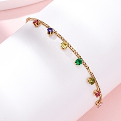Разноцветный 304 из нержавеющей стали шарм браслеты, браслеты из цепочек панцирного плетения для женщин, плоско-круглые, с кубического циркония, золотые, красочный, 6-1/2 дюйм (16.5 см)