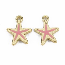 Фламинго Стойки подвески обшивки сплава, с эмалью, без кадмия и без свинца, морская звезда, золотой свет, фламинго, 17x13x1.5 мм, отверстие : 1.8 мм