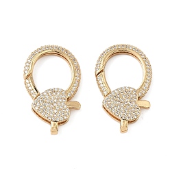 Настоящее золото 18K Латунный микро pave прозрачный кубический цирконий лобстер, сердце, реальный 18 k позолоченный, 32x20x6.5 мм, отверстие : 4.5x2.5 мм