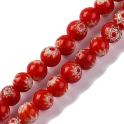 (123L) Белый крем непрозрачный блеск Handmade millefiori lampwork beads strands, круглые, огнеупорный кирпич, 6 мм, отверстие : 0.7 мм, около 64 шт / нитка, 14.69'' (37.3 см)