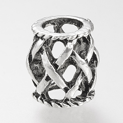 Античное Серебро Сплавочные овальные бусины тибетского стиля , без кадмия и без свинца, колонка, полый, бусины с большим отверстием, античное серебро, 10.5x10x8.5 мм, Отверстие : 5.5 мм , около 840 шт / 1000 г