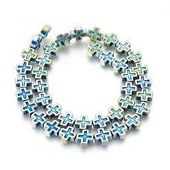 Зеленое Покрытие Гальванические немагнитная синтетический гематит бисер пряди, полировать, крестик, зеленый покрытием, 10x10x4 мм, отверстие : 1 мм, около 40 шт / нитка, 15.94 дюйм (40.5 см)