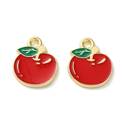 Красный Эмалевые подвески из фруктового сплава, яблоко, золотой свет, красные, 13.5x11x1.5 мм, отверстие : 1.5 мм