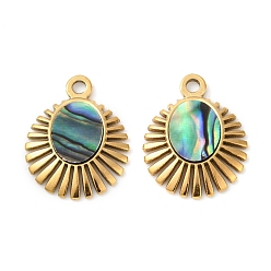 Настоящее золото 18K 304 подвески из натуральной ракушки пауа из нержавеющей стали, овальные амулеты, ионное покрытие (ip), реальный 18 k позолоченный, 16.5x13.5x2 мм, отверстие : 1.5 мм