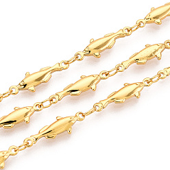 Настоящее золото 18K Латунные цепочки с рыбками в морском стиле, без кадмия, без никеля и без свинца, пайки, с катушкой, реальный 18 k позолоченный, 15.5x5x2 мм