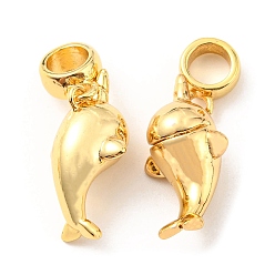 Golden Brass European Dangle Charms, Large Hole Pendants, Lead Free & Cadmium Free, Dolphin Charm, Long-Lasting Plated, Golden, 28mm, Hole: 5mm