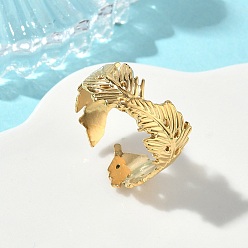 Золотой 304 открытые кольца-манжеты из нержавеющей стали для женщин, лист, золотые, 11 мм, внутренний диаметр: 17.2 мм