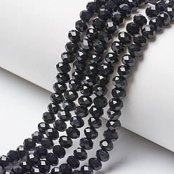 Black Opaque Solid Color Glass Beads Strands, Faceted, Rondelle, Black, 2x1.5mm, Hole: 0.4mm, about 195pcs/strand, 11 inch(28cm)