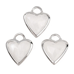 Хрусталь Ограненные подвески из натуральных кристаллов кварца, Подвески в форме сердца из горного хрусталя в латунной оправе, платина, 22x18.5~19x7 мм, отверстие : 5x4 мм