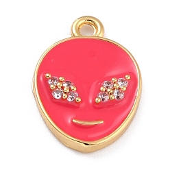 Cerise Golden Plated Brass Micro Pave Clear Cubic Zirconia Pendants, with Enamel, Long-Lasting Plated, Extra-terrestrial, Cerise, 17x11.5x2mm, Hole: 1.6mm