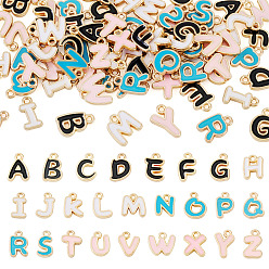 Mixed Color 78Pcs 26 Styles Alloy Enamel Charms, with Letter A~Z, Golden, Mixed Color, 10~13x6.5~11x1.5~2mm, Hole: 1.2~1.4mm, 3pcs/style