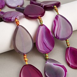 Purple Natural Banded Agate/Striped Agate Beads Strands, Dyed & Heated, Teardrop, Purple, 37.5~40.5x28~28.5x7.5~8mm, Hole: 2.5mm, about 8pcs/strand, 15.04~15.12''(38.2~38.4cm)