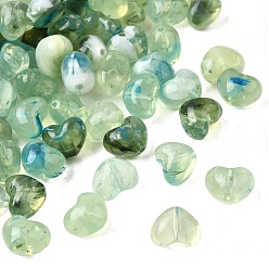 Зеленый Прозрачные акриловые бусины, сердце, два тона, зелёные, 10x13x9 мм, отверстие : 1.6 мм, Около 714 шт / 500 г