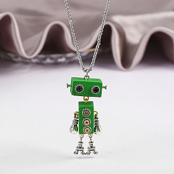 Темно-Зеленый Ожерелья с подвесками в виде робота из сплава и дерева, Ожерелья с цепочкой из латуни, платина, темно-зеленый, 23.62 дюйм (60 см)