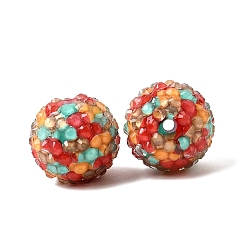 Разноцветный Непрозрачные акриловые и смоляные бусины со стразами, круглые, красочный, 20x18~18.5 мм, отверстие : 2.5 мм