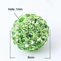 Перидот Pave disco бусины, Бусины со стразами, полимерная глина , класс А, перидот, 8 мм, отверстие : 1 мм