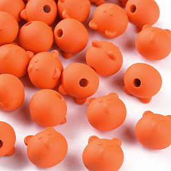 Orange Foncé Perles acryliques, de Style caoutchouté, la moitié foré, ours, orange foncé, 15.5x16x15mm, Trou: 3.5mm