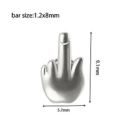 Palm 304 безрезьбовая серьга-гвоздик из нержавеющей стали, козелок шпилька, плоская серьга сзади, цвет нержавеющей стали, ладонь, 8 мм, штифты : 1.2 мм