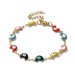Разноцветный Браслет-цепочка с эмалевыми звеньями «Луна и сглаз», PVD вакуумное покрытие золото 304 браслет из нержавеющей стали, красочный, 6-5/8 дюйм (16.7 см)